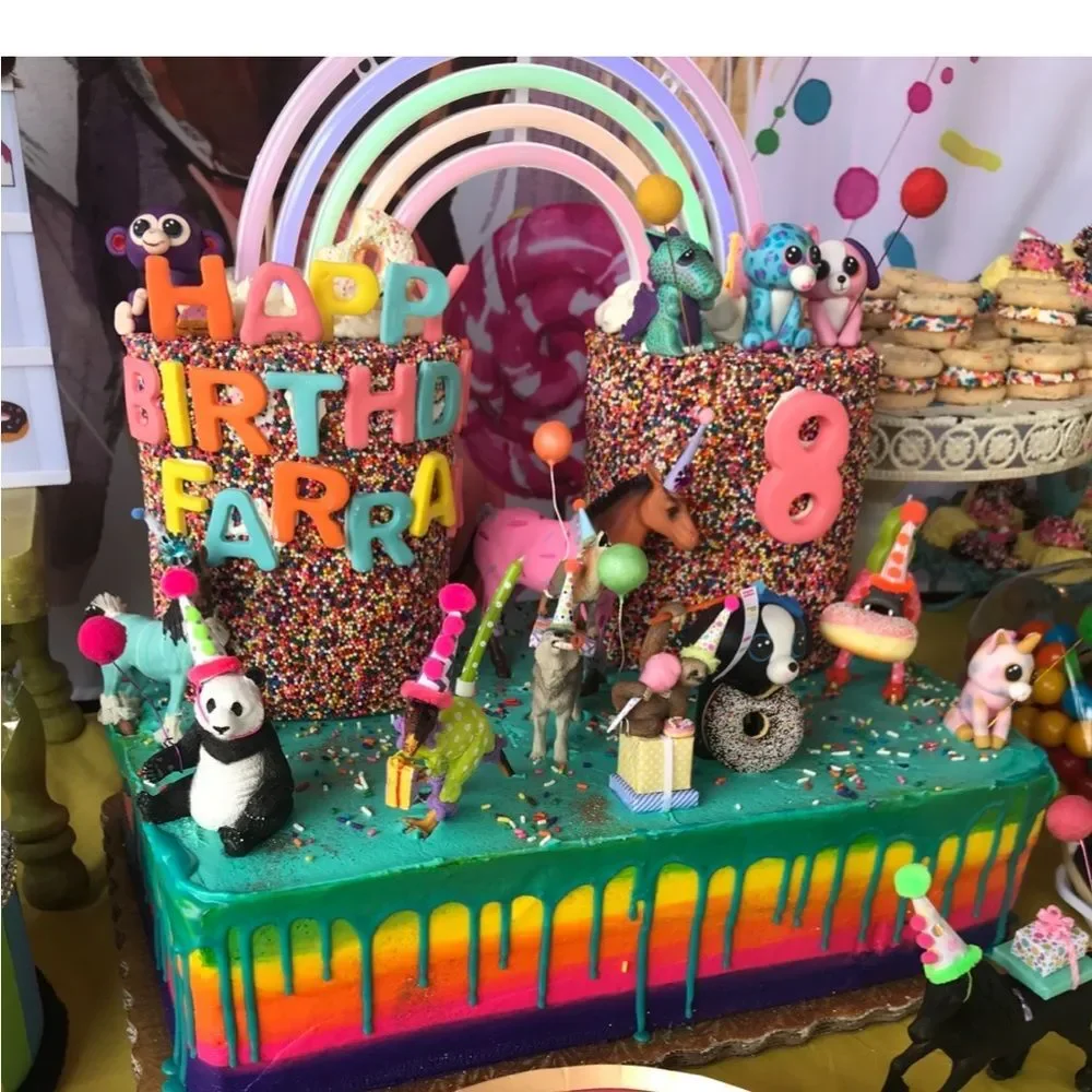 Panda Party Cake Topper Whimsical Boho Cute Party Hat and Balloon